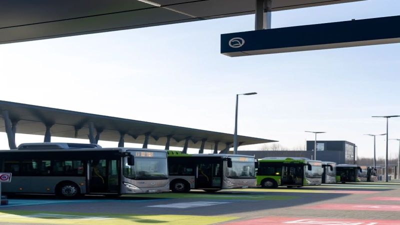 Moderne Busstation, auf der mehrere Busse zu sehen sind